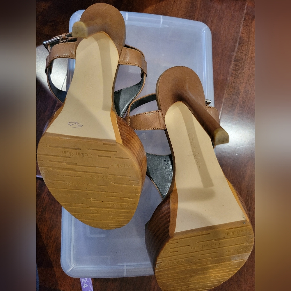 Calvin Klein Beige Ankle Strap Buckle Heels - Picture 7 of 10